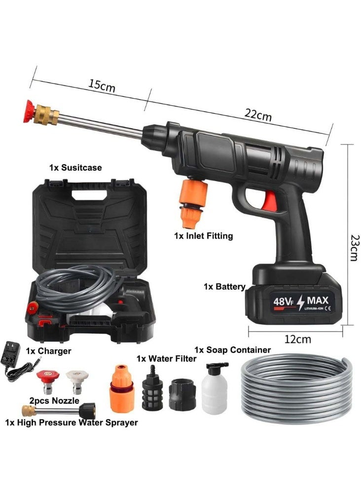 غسالة ضغط مياه لاسلكية 30 بار – بطارية 48 فولت قابلة للشحن – مسدس رش عالي الضغط لتنظيف السيارات والمنزل – منتج أصلي - Image 5